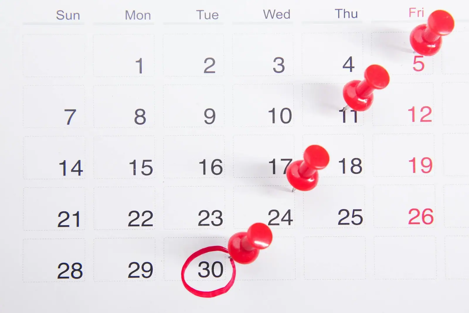 A calendar with the handover date circled